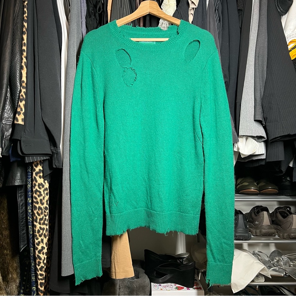 Zadig & Voltaire Jackie Green Cashmere Wool Jumper Sweater Distressing & Fraying